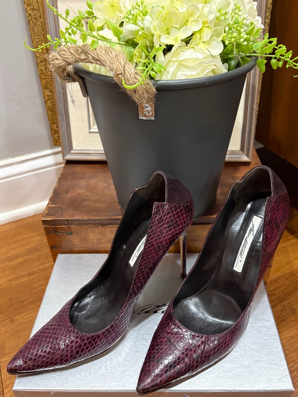 Brian Atwood Heels Burgundy Snake Skin Pointed-Toe Stiletto Heel Pumps 40/10